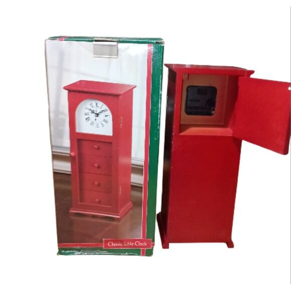 Vintage 13" Classic Table Clock Hinged Door Functioning Jewelry Drawers Tower - Picture 3 of 5